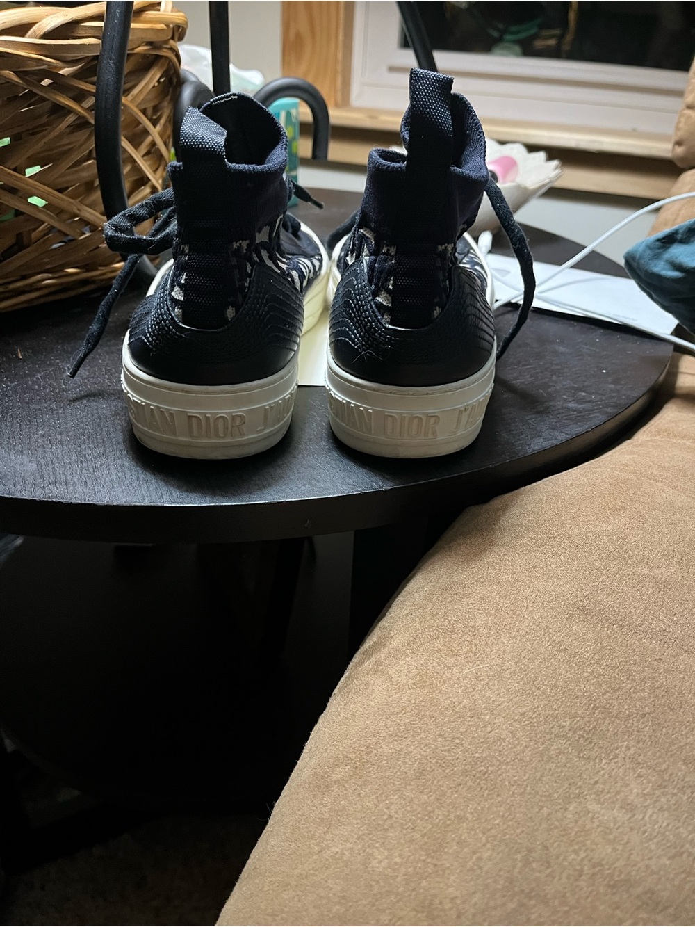 Dior Navy Blue and White High-Top Sneakers - Picture 2 of 5